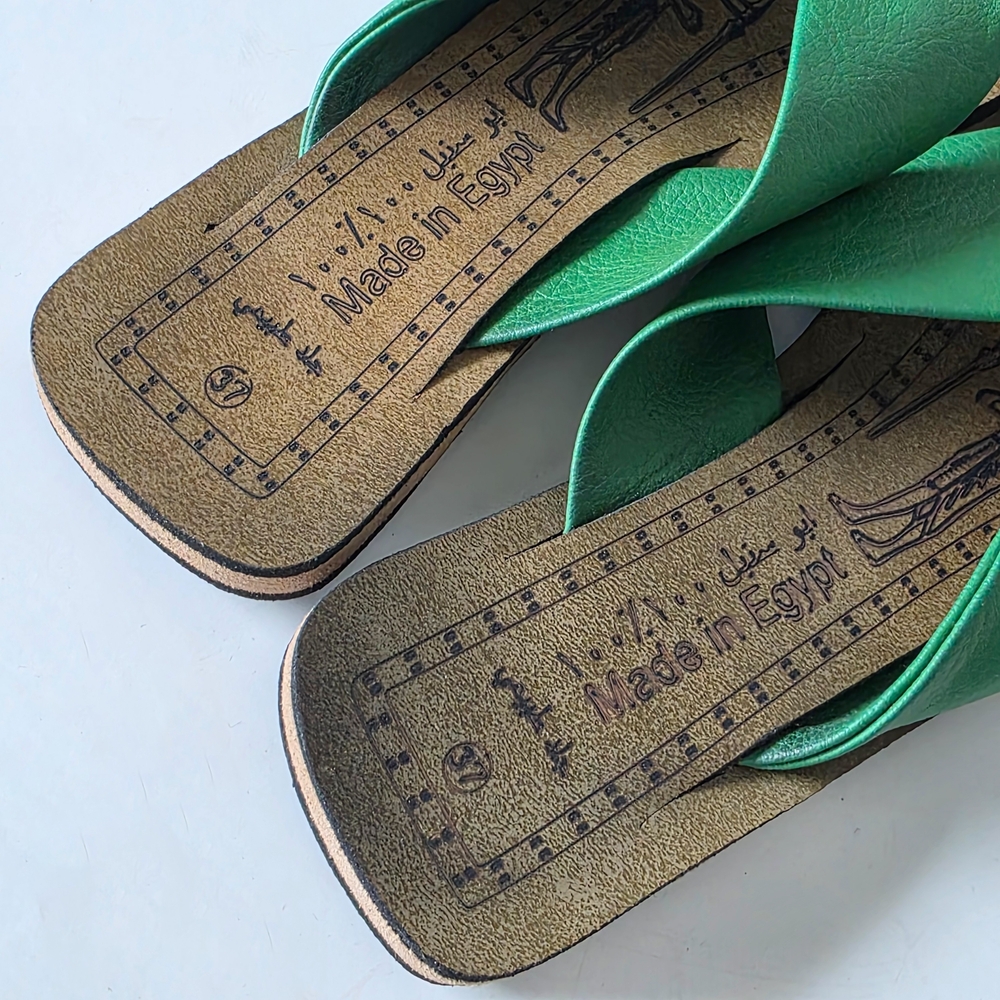 Green Leather Women's Sandals Size 37, Made In Egypt - Picture 6 of 7